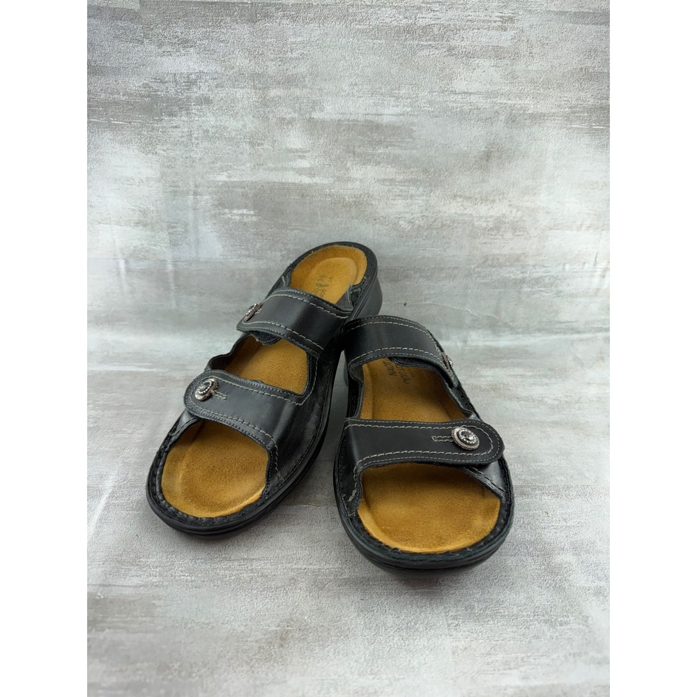 Naot Black Leather Double Strap Adjustable Slide Sandals Israel Women Size 39